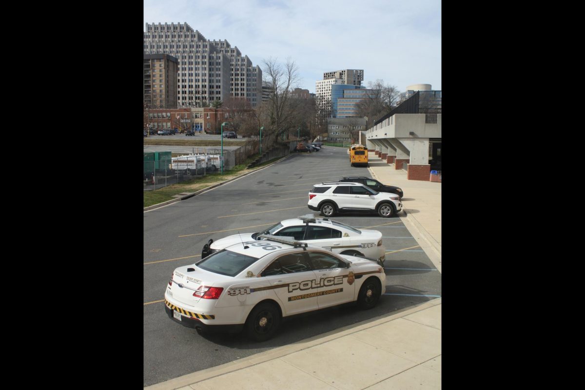 Montgomery County Police cars stationed outside of B-CC 