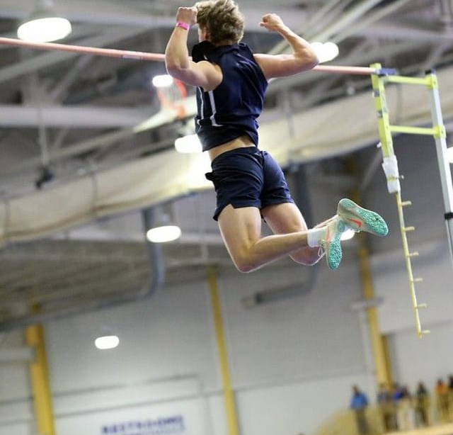 Seamus McCann vaulting over the competition at the State Meet 