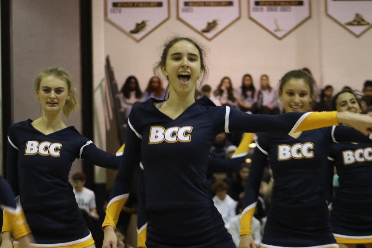 Captain Emilie Lynch leads a B-CC Poms performance at Wdnesdays pep rally