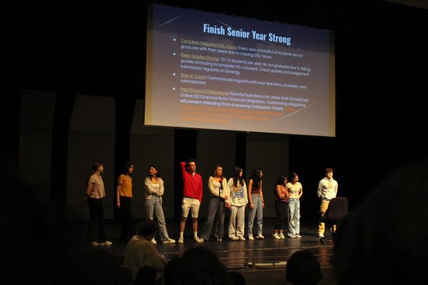 Members of the B-CC class of 24 SGA take the stage during the Senior Assembly.  