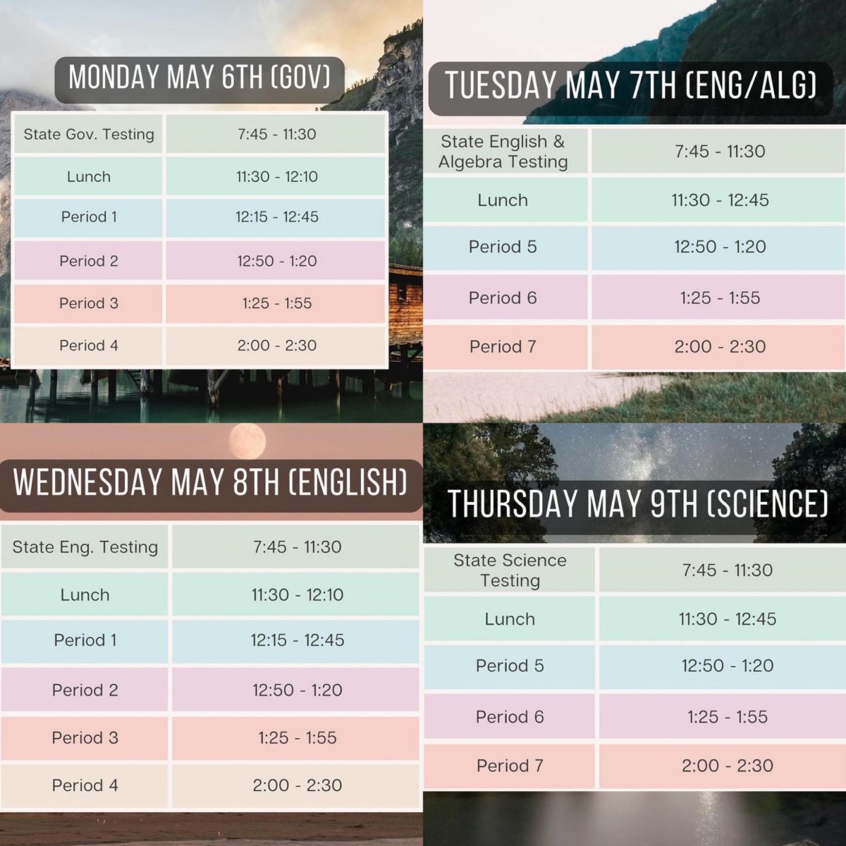 Schedule for the week of May 6th to May 10th 