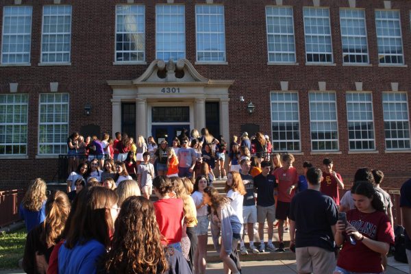 Seniors gather for Decision Day at the start of school on Wednesday 