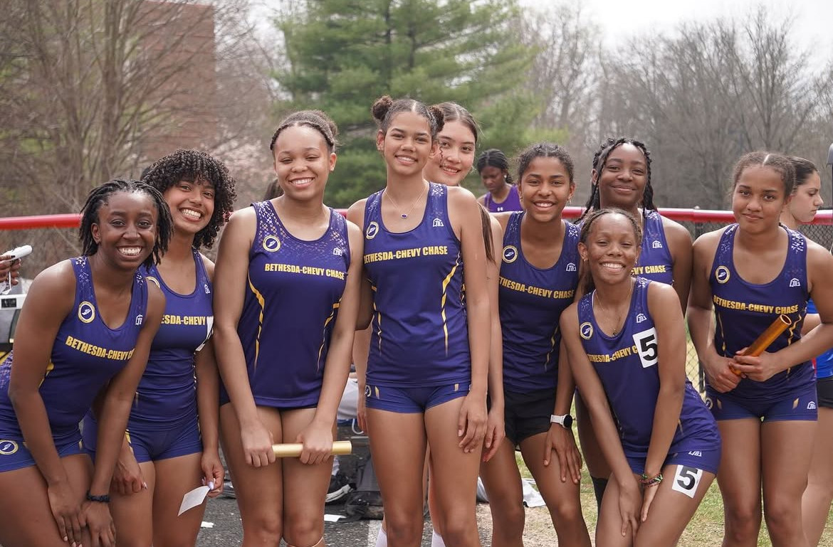 The girls team pose for a picture after taking gold at Cougar Relays.