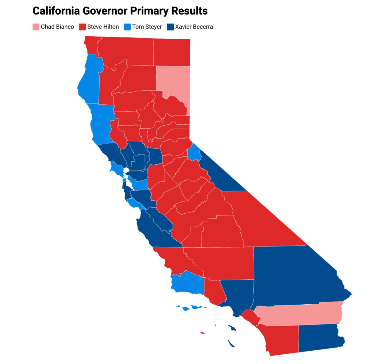 Map of June California primary election results (Image courtesy of NBC)